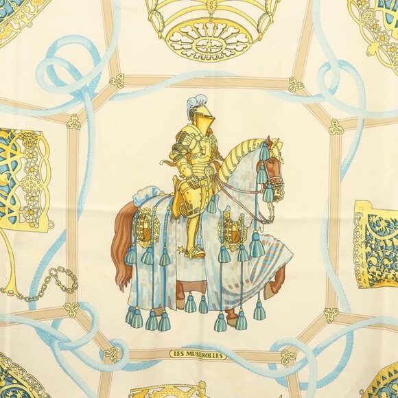 HERMES Carre 90 Scarf ""LES MUSEROLLES"" Silk Blue Auth BA5129 - Picture 6 of 16